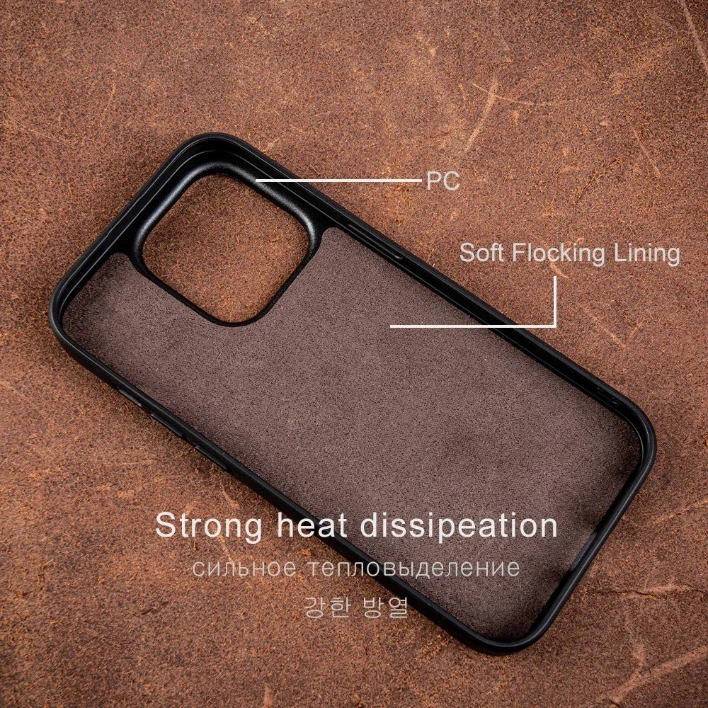 Genuine Cowhide Leather Phone Case for iPhone 17 Air 16 15 Plus 14 Pro Max Cover