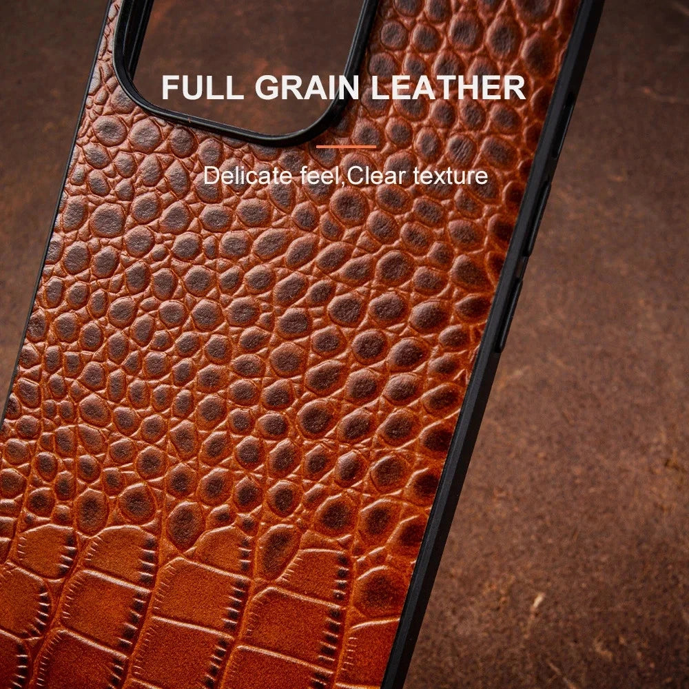Genuine Cowhide Leather Phone Case for iPhone 17 Air 16 15 Plus 14 Pro Max Cover