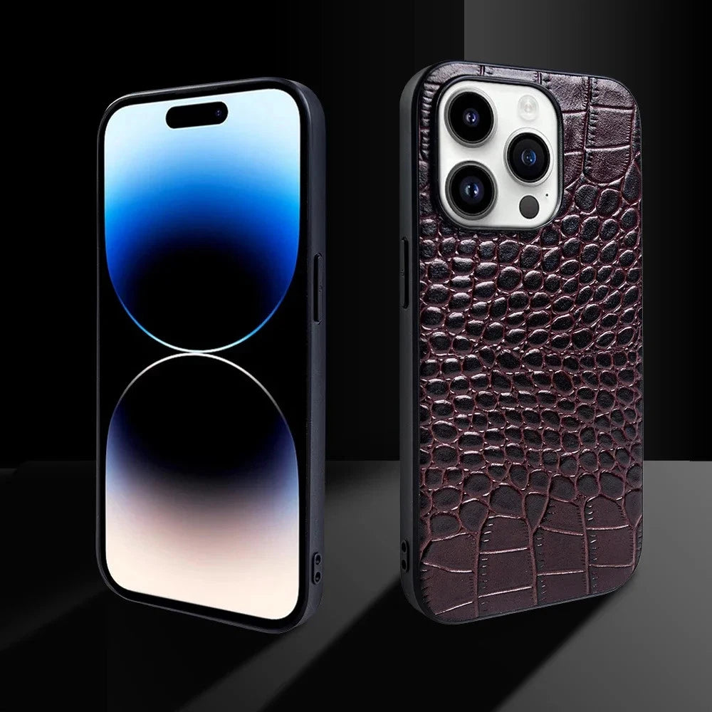 Genuine Cowhide Leather Phone Case for iPhone 17 Air 16 15 Plus 14 Pro Max Cover